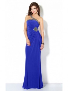 Fancy Royal Blue Sheath Floor-length One Shoulder Dress