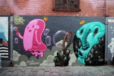 “Summer Bubbles” Spray paint on concrete, Artist Lane, Melbourne, Australia