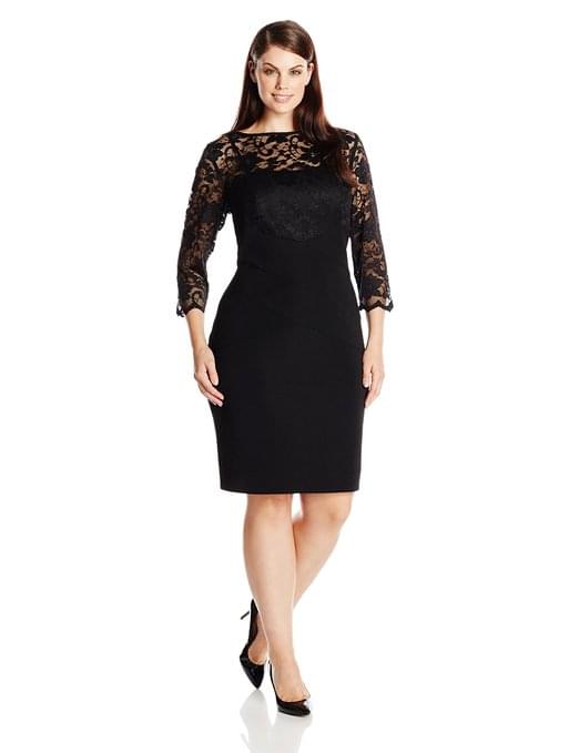Jessica Howard Women’s Plus-Size 3/4 Sleeve Lace Banded Dress on ...