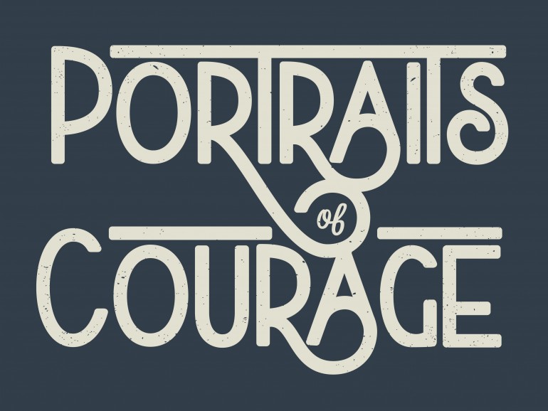 “Portraits of Courage” hand drawn typography logo by Jenna Bresnahan