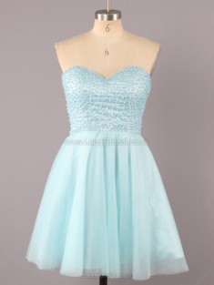 A-line Satin Tulle Sweetheart Short/Mini Pearl Detailing Prom Dresses