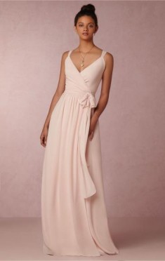Designer Light Pink Long Bridesmaid Dress