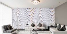 Elegant walldesign with wave pattern white and gold.