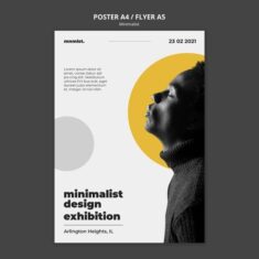 Free PSD | Vertical poster in minimal style for art gallery with man