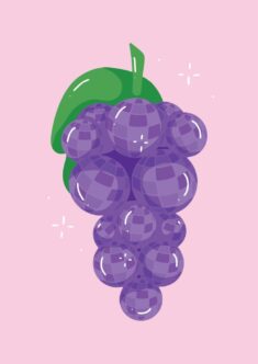 Y2K 70s Grapes Disco Ball Art Print Groovy Funky 90s 70s Party Fruit Grape Bunch 2000s Green Purple