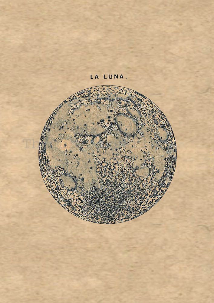 Full Moon la Luna Print Recovered Vintage Image to – Etsy
