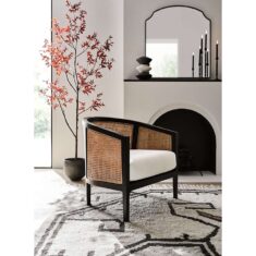 Ankara Black Cane Chair with Ivory Cushion | Crate & Barrel