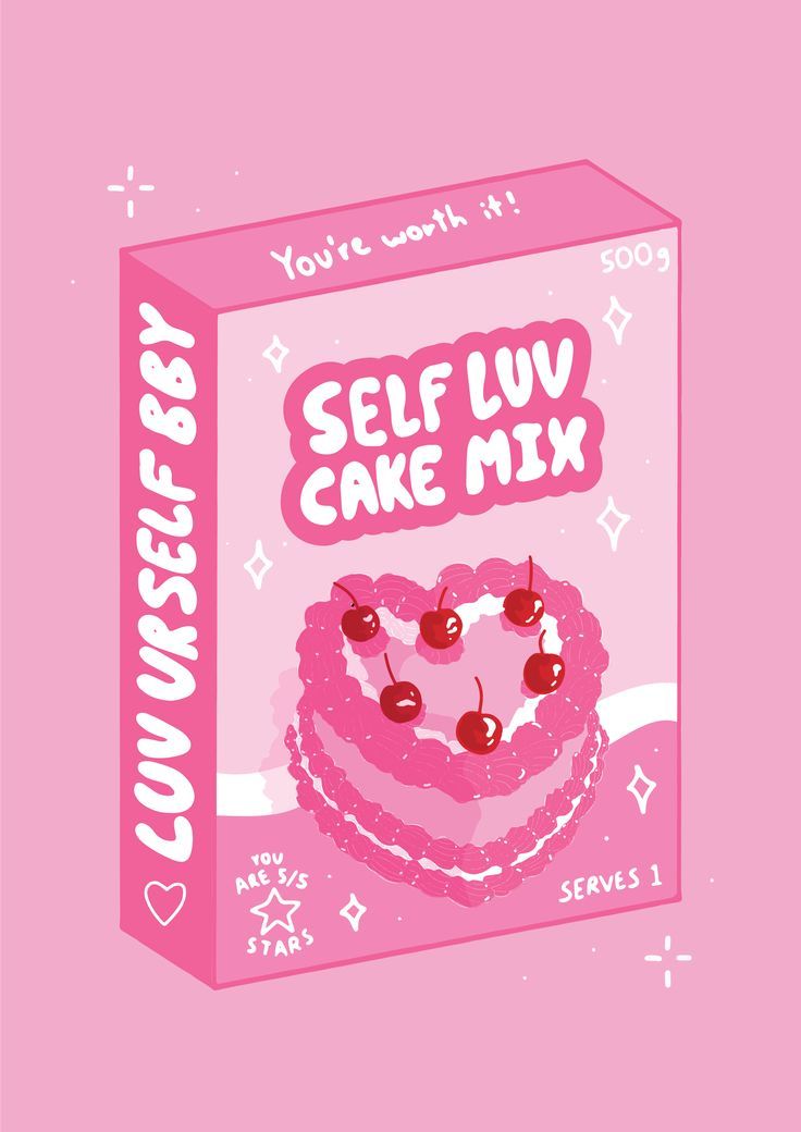 Self Love Cake Mix Box Art Print Y2K 90s Funky Food Poster Aesthetic Pink Illustration Retro Cute