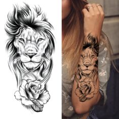 Black Forest Tattoo Sticker For Men Women Children Tiger Wolf Death Skull Temporary Tattoo Fake  ...