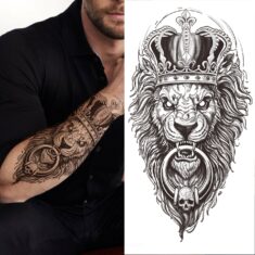 Compass Evil Eye Temporary Tattoos For Men Women Realistic Fake Lion King Wolf Tattoo Sticker Ha ...