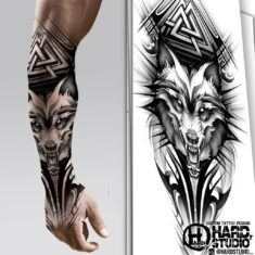 Custom tattoo designs | wolf | animal | graphics | forearm | valknut | tattoo desings by the order|