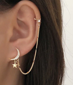 Simple Moon Star Rhinestone Long Chain Earrings For Women Shine Sun Crescent Geometric Tassel Pi ...