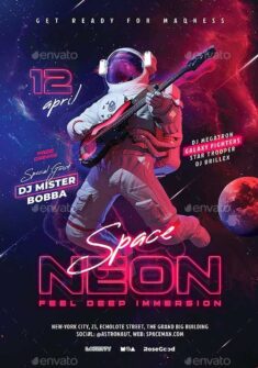 Download the Neon Space Party Flyer Template – PSD – FFFLYER