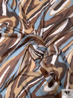 Marble Printed Silk Chiffon – Brown / Tan / Dusty Blue / White