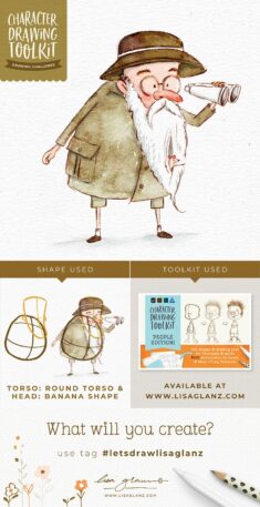 Character Drawing Challenge #8: Old man on safari – Lisa Glanz