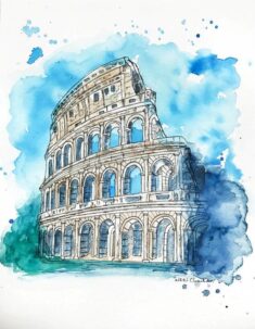 Italy art, Colosseum, Rome Print, Watercolor Painting, Cityscape, Illustration art, City art,…