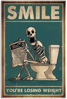Ananas Pru Smile You Re Losing Weight Funny Toilet Skeleton Skull Newspaper Vintage Retro Art Pi ...
