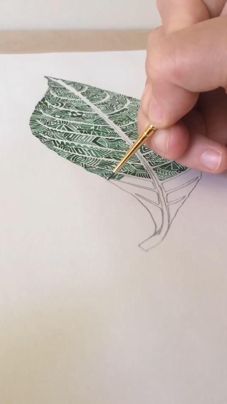 Abstract Geometric Leaf Painting