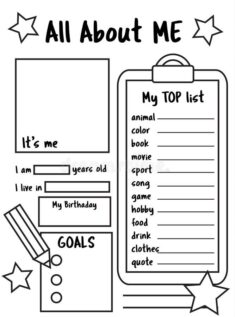 All About Me. Writing Prompt For Kids. Educational Children Page. Back To School Theme Stock Vec ...