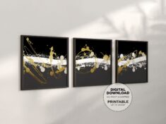 Black Grey Gold Abstract Printable Wall Art Set of 3, Splatter Painting, Digital Download Above  ...