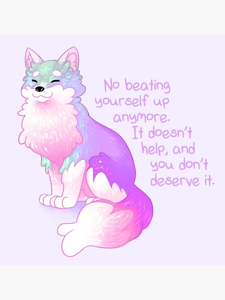 “No Beating Yourself Up Anymore” Pastel Rainbow Doggo Poster by thelatestkate