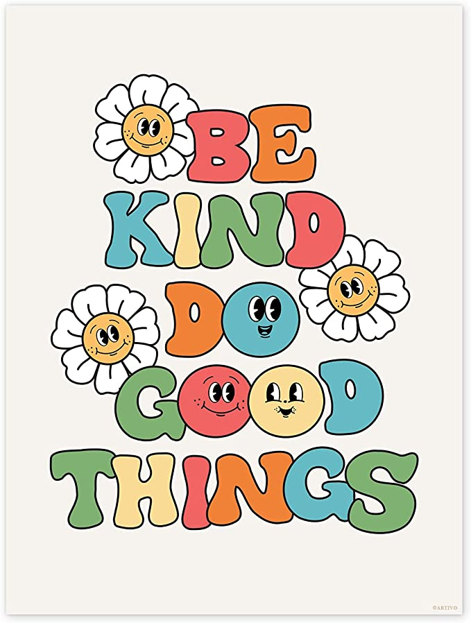 Retro Poster Wall Art Print, Be Kind Poster, Positive Quote Wall Art, Colorful Wall Decor, Cute  ...