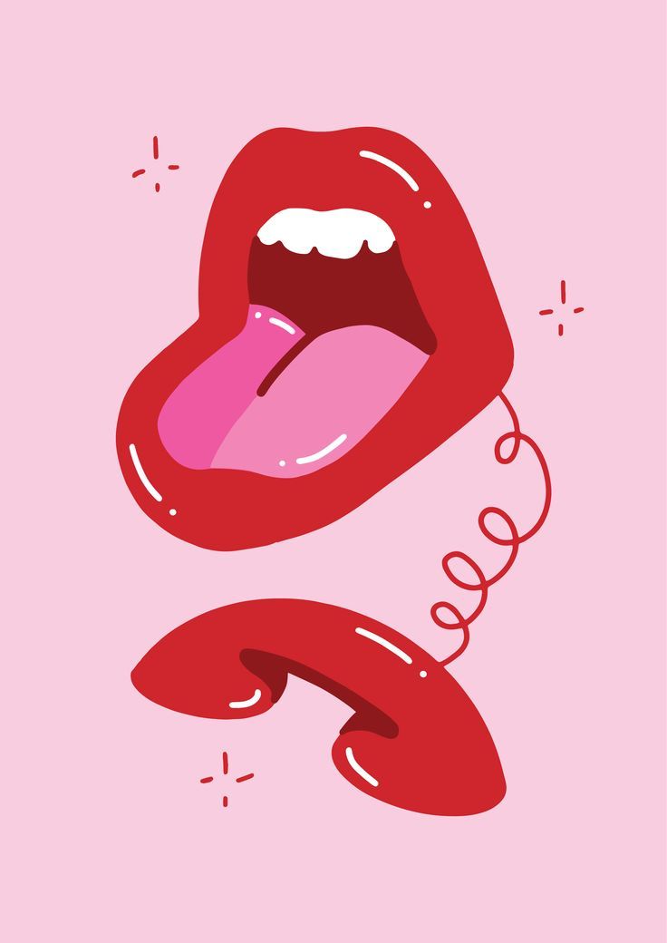 Y2K Mouth Telephone Art Print Lips Pink Red Illustration Funky Groovy Poster Retro Midcentury 50s