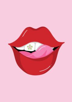 80s 90s Y2K Tooth Gems Mouth Art Print Flower Red Pink Illustration Poster Rhinestone Hot Girl Lips