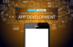 App Development Infpgraphic Concept Background with Doodle design stock illustration