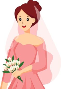 Bride with Pink Dress Character Design Illustration
