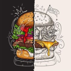 Free Vector | Burger fast food concept hand drawn sketch vector illustration