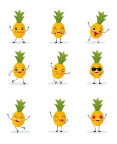 Pineapple cartoon character isolated on white background. Healthy food funny mascot vect