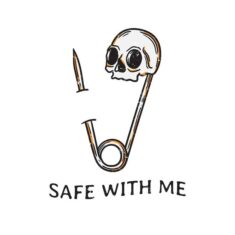 Premium Vector | Vintage illustration safety pin with the head of the skull stuck in on white ba ...