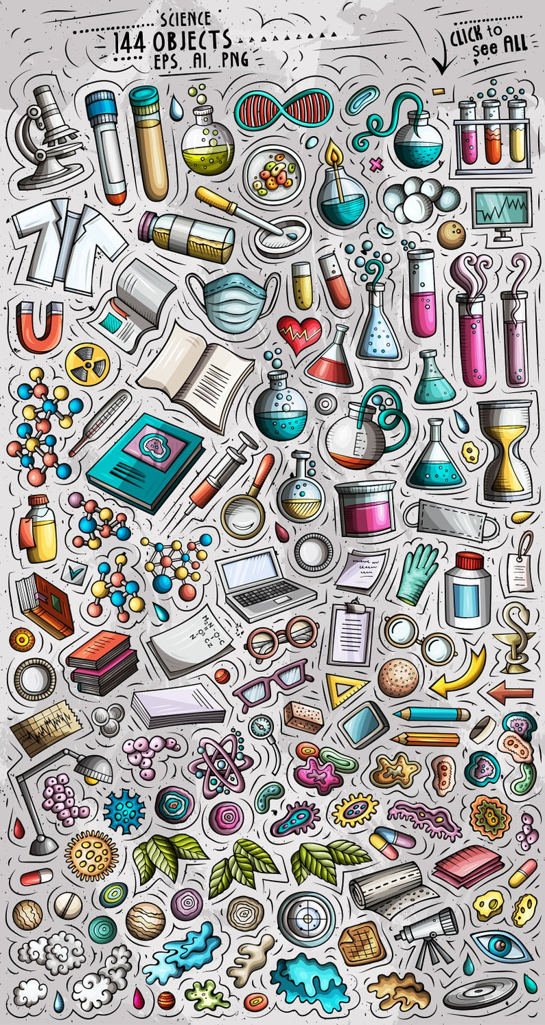 SCIENCE PNG Clipart/ Scientific Doodle Stickers/ Doodle Vector – Etsy