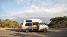 Plywood furniture turns 1990s van into mobile home for Ecuadorian couple