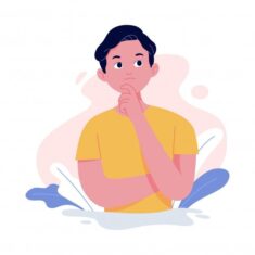 Premium Vector | Concept illustration of a young man with a thinking pose by placing a finger on ...
