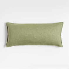 Sage 36″x16″ Laundered Linen Decorative Throw Pillow with Feather-Down Insert + Revi ...