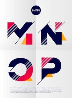 Typographic alphabet in a set. Contains vibrant colors and minimal design on a minimal abstract  ...
