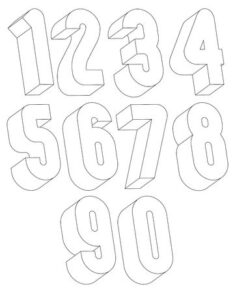 デジタル スタイル幾何学的なシンプルな数字、モダンな様式化された数字の図形、ベクトル黒セット