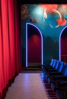 Batek Architekten transforms Berlin arthouse cinema with saturated colours and neon lights