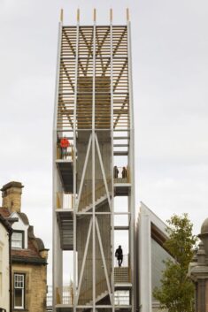 Castle entrance by Niall McLaughlin Architects features timber tower modelled on siege engines