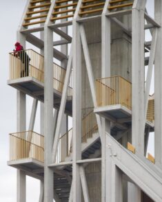 Castle entrance by Niall McLaughlin Architects features timber tower modelled on siege engines