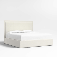 Meraux 56″ Ivory King Upholstered Headboard with Storage Bed Base | Crate & Barrel