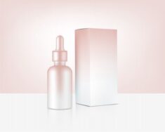 Premium Vector | Dropper bottle mock up realistic rose gold cosmetic and box for skincare product