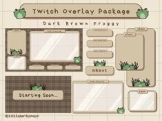 Twitch Overlay Package | Dark Brown Froggy | Plaid | Cottagecore | Cute | Aesthetic |