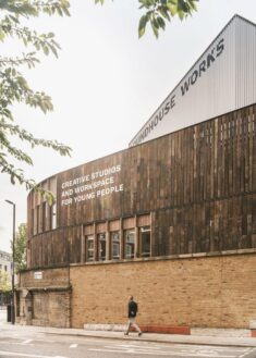 Recycled railway sleepers used to clad Roundhouse Works creative centre