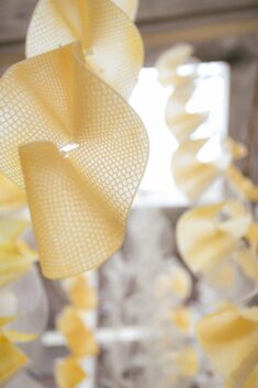 Crafting Plastics’ biomaterial installation changes colour with UV exposure